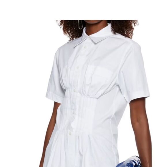 Isabel Marant Gramey Crisp White Cinched Waist Short Sleeve Button Up top 12 NWT - Picture 1 of 6